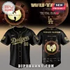 Black and gold custom baseball jersey with Dodgers script, Wu-Tang Clan logos, and 'The Final Chamber' text on the back!