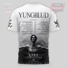 White YUNGBLUD band tee with black tour dates, IDOLS THE WORLD TOUR text, black and white YUNGBLUD photo, script sleeves!
