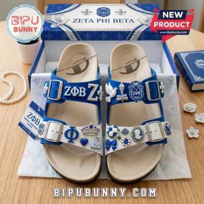 Zeta Phi Beta ZPB Customized Embellished Premium Blue & White Sandal Birken