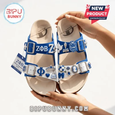 Zeta Phi Beta ZPB Customized Embellished Premium Blue & White Sandal Birken