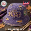 Distressed purple gold Omega Psi Phi bucket hat with 
