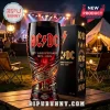 Black glass tumbler featuring red AC/DC logo 53rd anniversary 1973-2026 text with fire and guitar graphics on table!