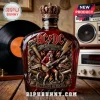 AC DC 53rd Anniversary whiskey bottle with embossed Angus Young guitar player graphic and crown lid!