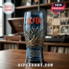 Blue glass beer pint with AC DC logo, guitar, chains, and 1973-2026 53rd anniversary edition text design!