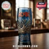 Blue glass beer pint with 3D AC/DC logo, electric guitar emblem, and 53rd Anniversary Edition text in gold metal relief!
