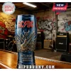 Blue glass beer mug featuring metallic AC DC logo guitar and lightning graphics with 1973-2026 53rd anniversary text!