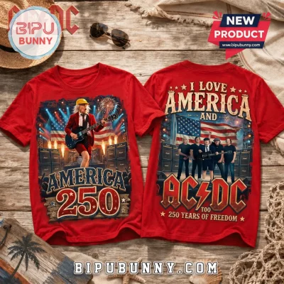 ACDC America 250 Years of Freedom Patriotic USA Flag Red T-Shirt