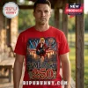Red t-shirt featuring a rock star with a yellow hat, US flag, and text America 250 in a concert stage design!