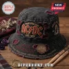 Washed black distressed AC/DC bucket hat with red and gold patches! Features 