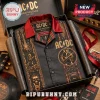 Black AC/DC button-down shirt with red collar gold guitar and skull graphics in a gift box!