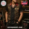 Black button-down shirt with AC/DC graphic featuring Angus Young, gold guitar patterns, and For Those About To Rock text!