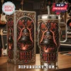 ACDC Hells Bells stainless steel tumbler and gift box with red lightning, black bell design, and ornate gold metal border.!