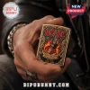 Gold metal lighter with AC/DC logo, flaming electric guitar, and High Voltage Rock N Roll text in embossed vintage style!