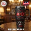 Black stainless steel Yeti tumbler with 3D embossed AC DC High Voltage Highway to Hell logo and bell design!