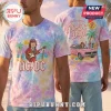 Pastel tie dye AC/DC t-shirt featuring Angus Young cartoon playing guitar on front and driving pink car on back!