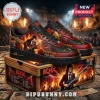 ACDC sneakers with Angus Young graphic, red and black leather, PWR UP TOUR 2026 text, and matching printed shoebox!