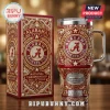 Alabama Crimson Tide Yeti tumbler with red and gold filigree, diamond accents, and Bryant-Denny Stadium graphic!