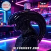Black Xenomorph alien shaped glass decanter on a neon bar counter with Bipu Bunny branding!