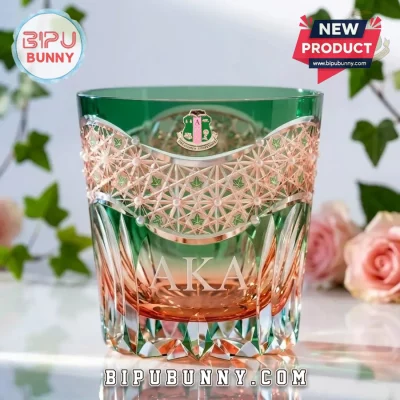 Alpha Kappa Alpha Luxury Pink & Green Whiskey Glass
