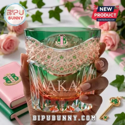 Alpha Kappa Alpha Luxury Pink & Green Whiskey Glass