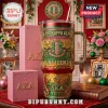 Pink and green Alpha Kappa Alpha Juneteenth stainless steel tumbler with rhinestone crest and raised gold filigree design!