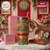 Pink and green Alpha Kappa Alpha Juneteenth stainless steel tumbler with gold embossed text and fist emblem design!