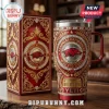 Red Yeti tumbler with gold filigree, diamond accents, and Arkansas Razorbacks Woo Pig Sooie logo text!