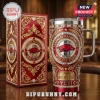 Red and gold Arkansas Razorbacks Yeti tumbler with rhinestone details and Woo Pig Sooie text on matching box!