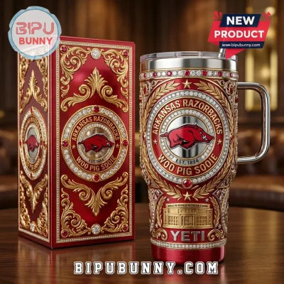 Arkansas Razorbacks Red Gold 40oz Travel Tumbler
