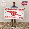 White Arsenal FC sports flag with red text Champions 25/26 and cannon graphic design!