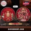 Round Arsenal FC 2025/26 Premier League Champions commemorative coins with red background, team trophy, and player collage!