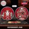 Arsenal FC 2025/26 Champions commemorative coins featuring Premier League trophy, Big Ben, and team players in red colors!