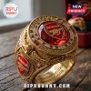 Gold Arsenal FC 2026 UEFA Champions League championship ring with red center stone and team logo engravings!