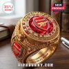 Gold championship ring featuring Arsenal FC logo with red gemstone and 2026 UEFA Champions League text engraving!