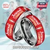Red Arsenal Champions 25 26 ring featuring trophy graphic and white text on silver band for football fans!