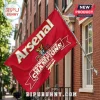 Red Arsenal flag features gold text, official crest, and 'Premier League Champions 2025/26' banner design!