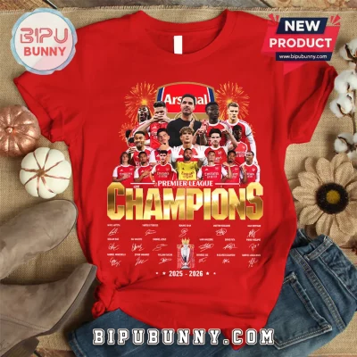 Arsenal FC Premier League Champions 2025-2026 Signatures T-Shirt