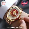 Gold Arsenal FC watch with red dial and text 2025-26 SEASON Premier League Champions and championship years!