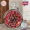 Silver pocket watch featuring red dial with Arsenal FC team graphic, text reads Arsenal FC Premier League Champions 2025/2026!