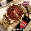 Gold tone Arsenal FC commemorative analog watch with red dial and 1886-2026 text!