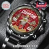 Red Arsenal FC Champions watch with Premier League trophy, Big Ben, Tower Bridge, silver band, N7 North London, 25/26 Season text!