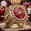 Gold Arsenal FC championship ring with red stone and diamond accents featuring cannon logo and Premier League text!