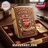 Gold Arsenal FC Zippo lighter in a collector box with red detailing and Premier League Champions text!