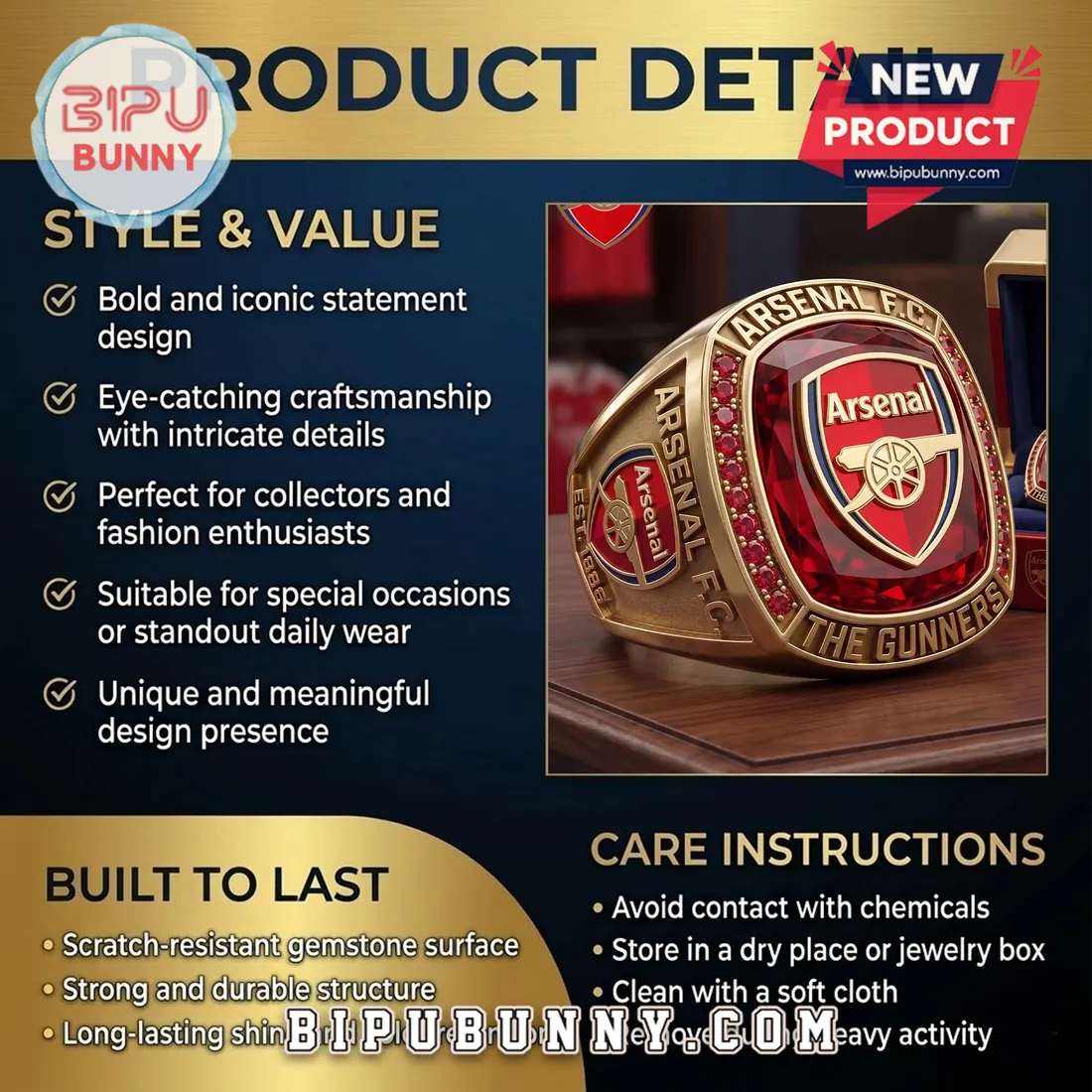 Arsenal FC The Gunners Premium Gold Tone Ring Arsenal FC The Gunners Premium Gold Tone Ring