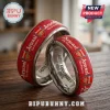Red stainless steel Arsenal FC ring featuring team crests and 140th anniversary text engraving on the inner band!
