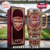 Ornate red gold blue crystal-studded Arsenal F.C. The Gunners YETI tumbler and box with Emirates Stadium graphic!