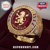 Gold Aston Villa 2026 Europa League championship ring with red center stone, lion emblem, and blue and red accent stones!