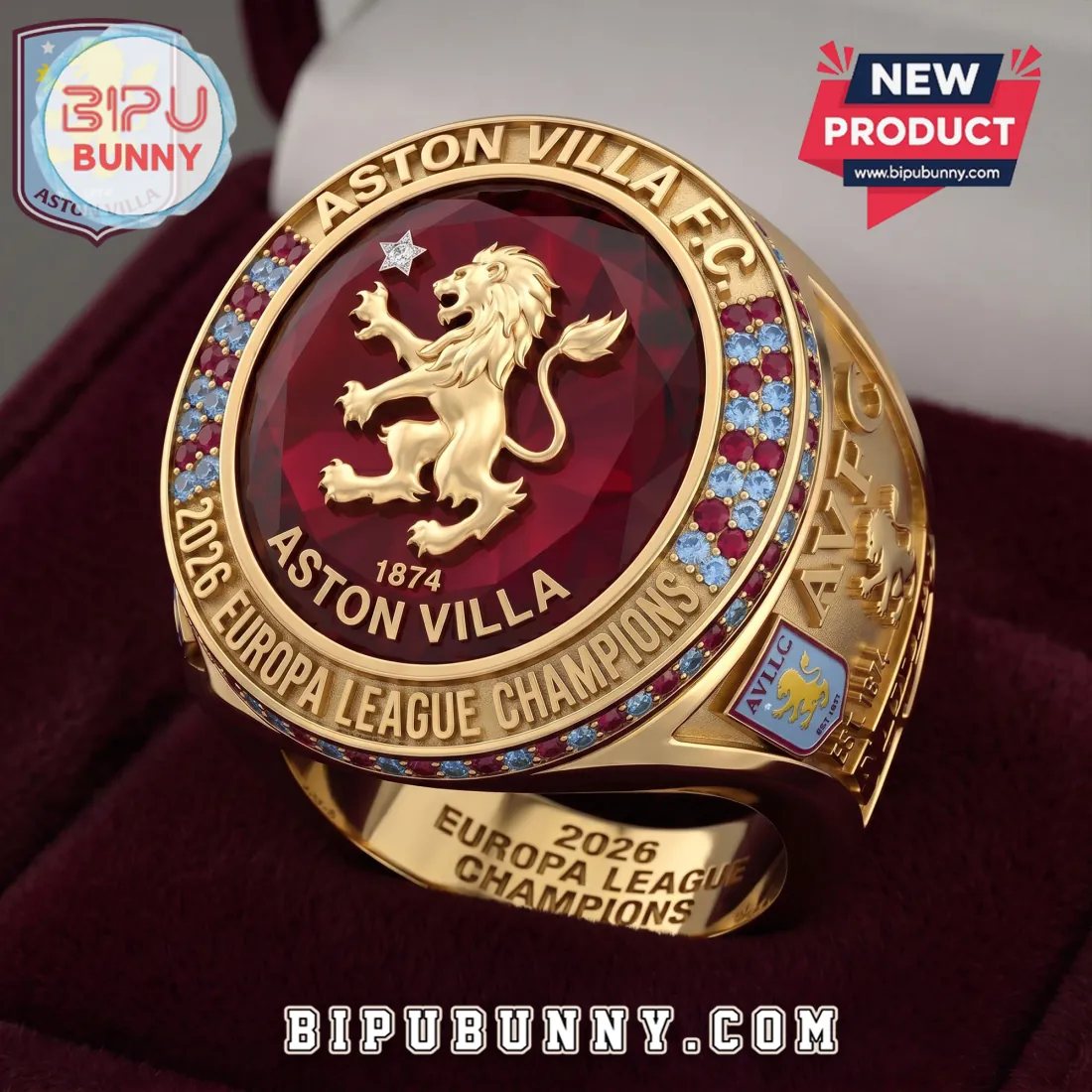 Aston Villa FC 2026 Europa League Champions Gold Ring Aston Villa FC 2026 Europa League Champions Gold Ring