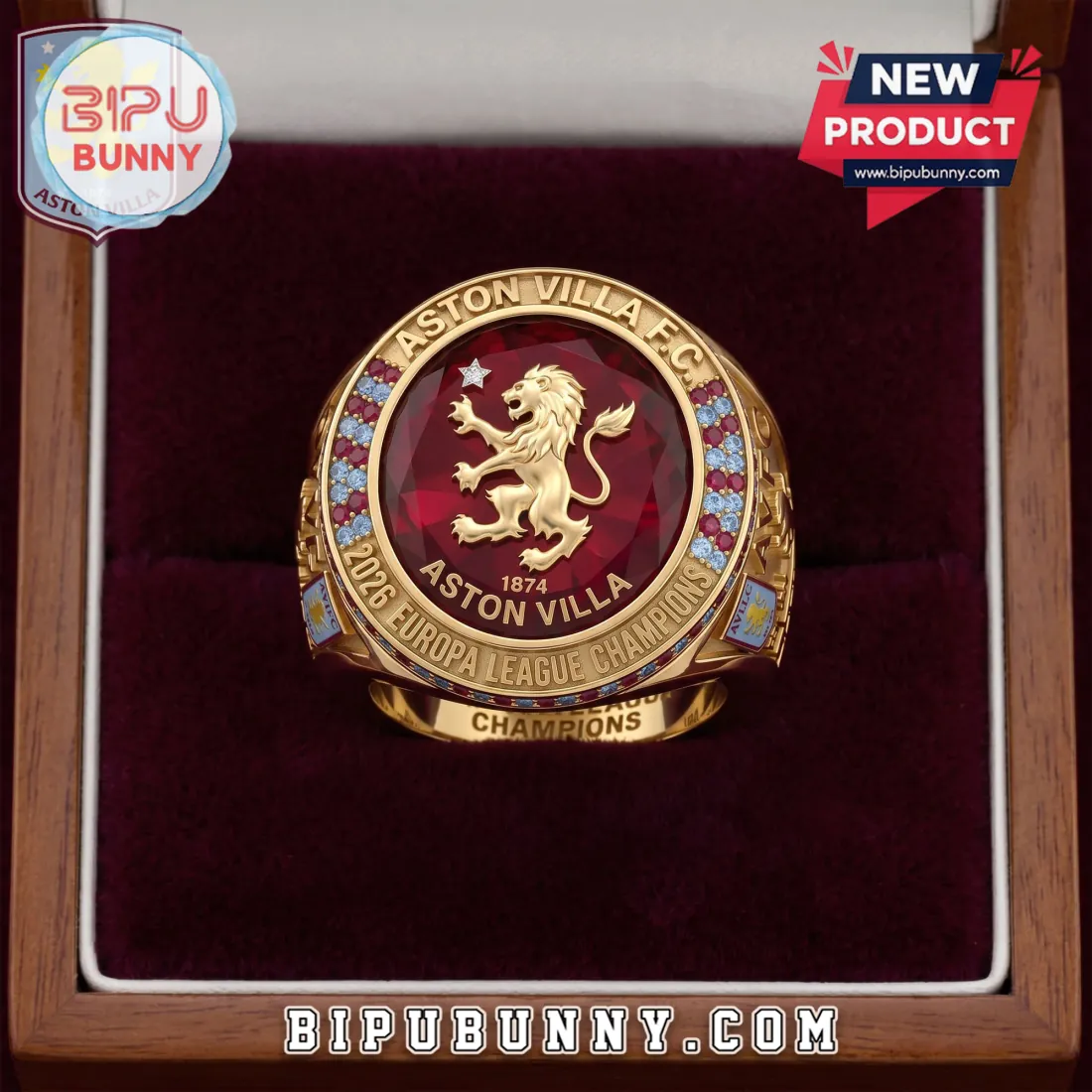 Aston Villa FC 2026 Europa League Champions Gold Ring Aston Villa FC 2026 Europa League Champions Gold Ring
