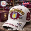 White distressed baseball cap with embroidered Aston Villa FC Europa League Champions text and logo patches!